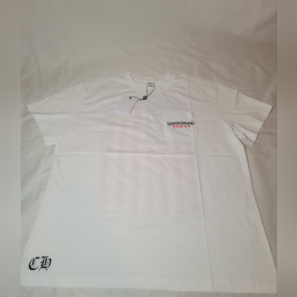 Chrome Hearts White Short Sleeve Tee With American Flag Graphic